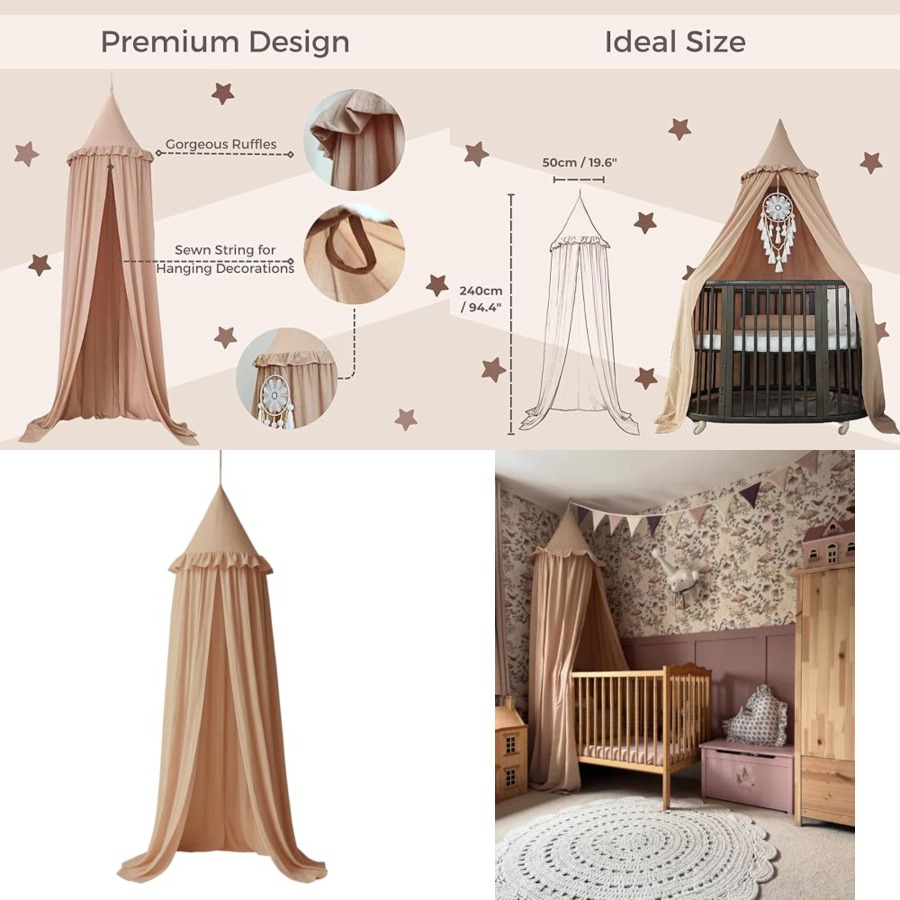 Baby Nursery Neutral - Bed Canopy with Ruffles, Pastel Neutral