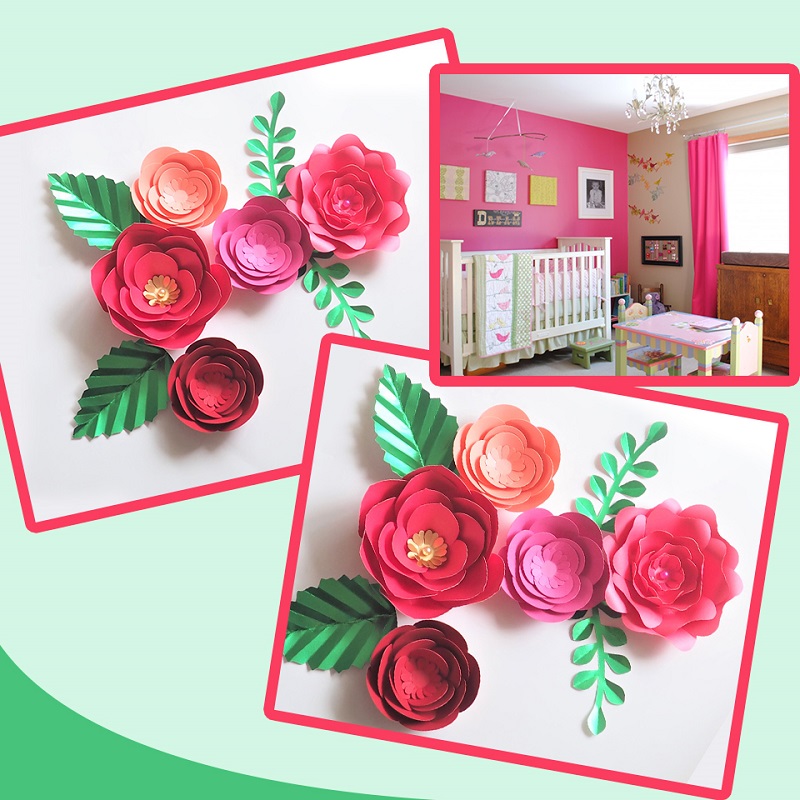 Baby Nursery Wallpaper Girl - DIY Paper Flowers Leaves Nursery Set