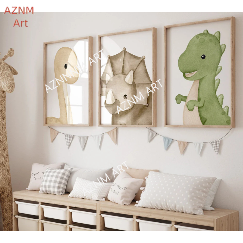 Baby Nursery Neutral - 1/3Pcs Dinosaurs prints, neutral dino print,