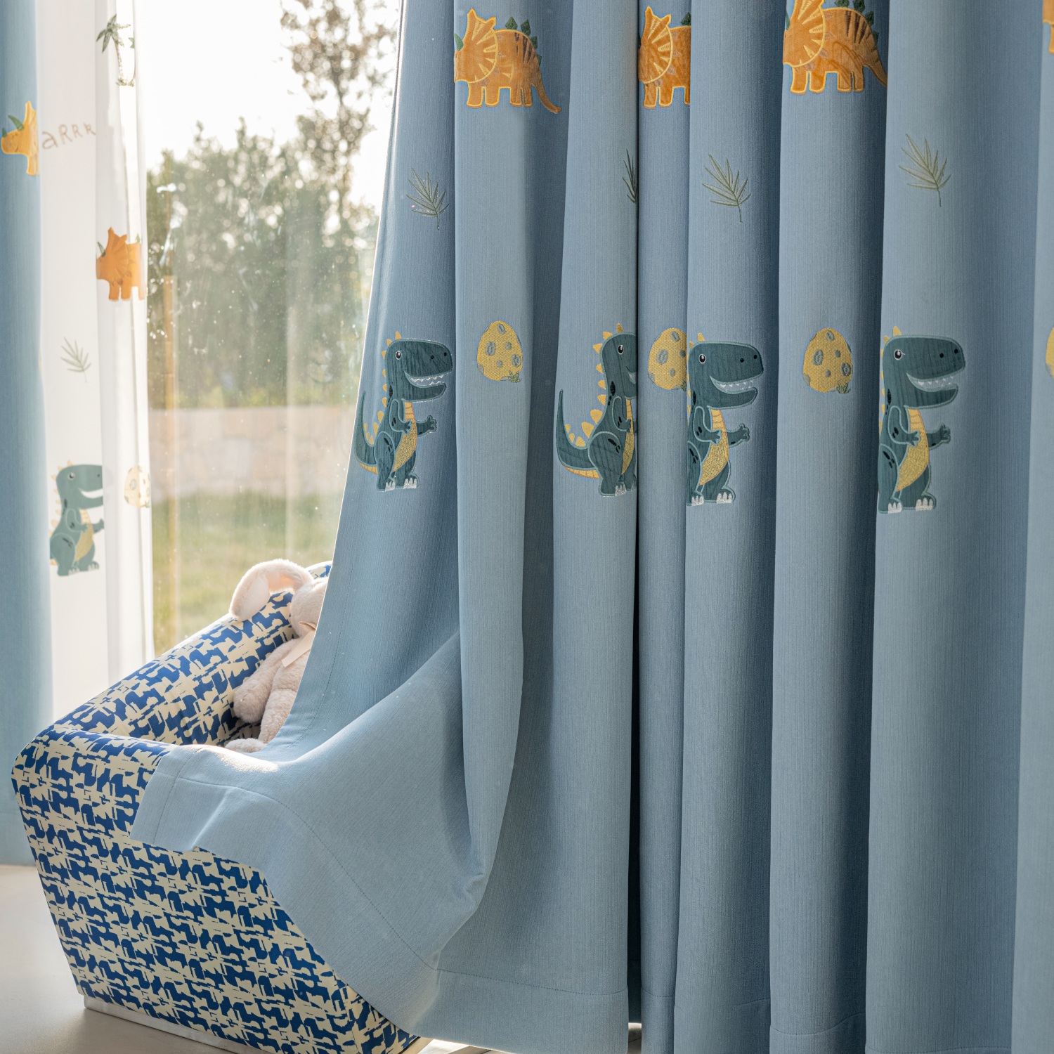 Baby Nursery Curtains - Blue Cartoon Dinosaur Kids Blackout Curtains,