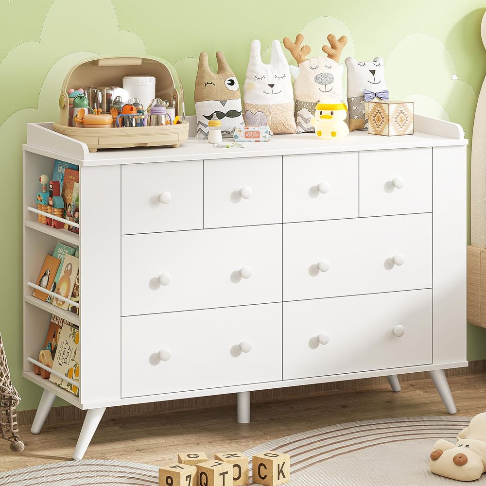 Baby Nursery Chest Of Drawers - Kids Dresser Cabinet with 8 Drawers,