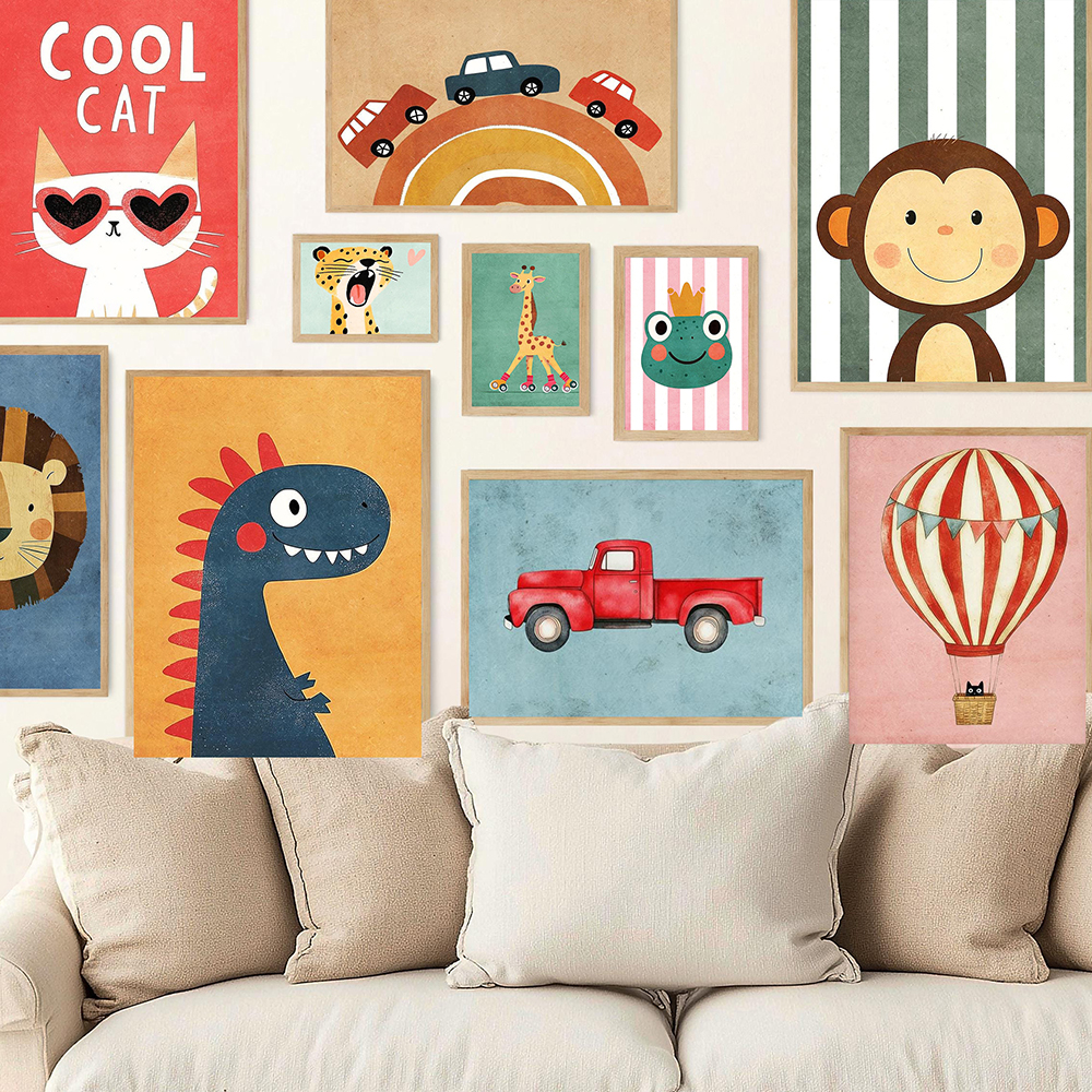 Baby Nursery Neutral - Funny Animals Tiger Lion Frog Bear