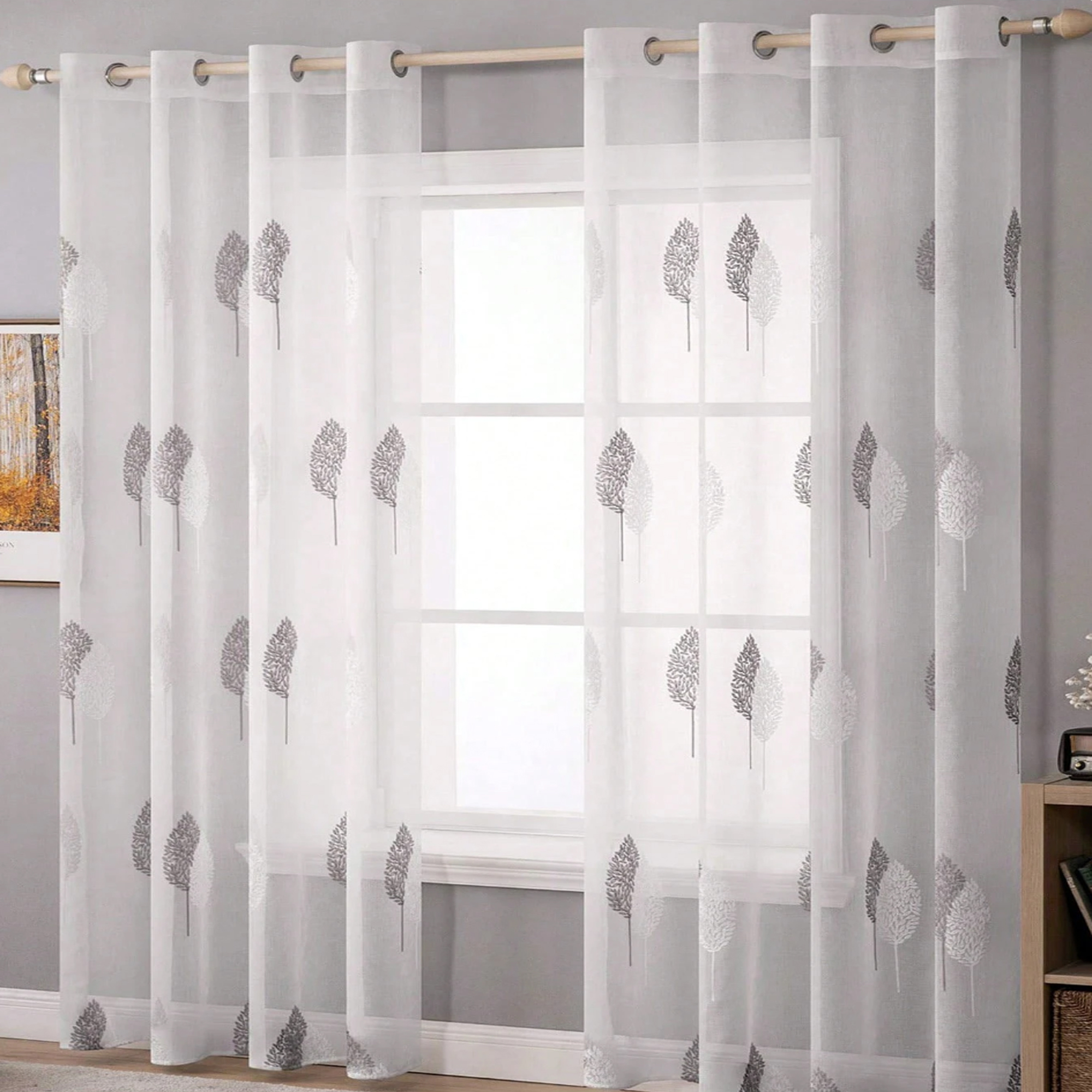 Baby Nursery Curtains - 1pc Minimalist Leaf Patterned Sheer Curtains,