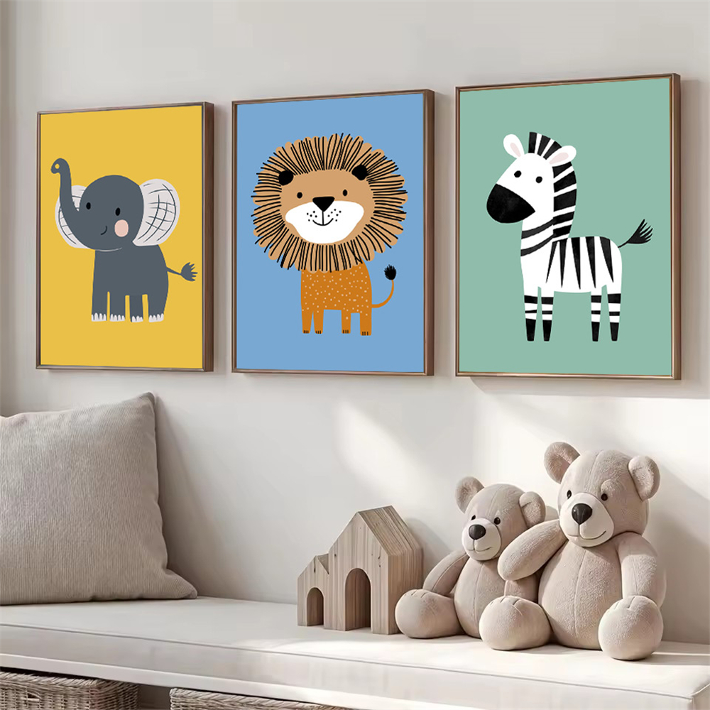 Baby Zebra Nursery - Cartoon Animal Lion Zebra Elephant Wall