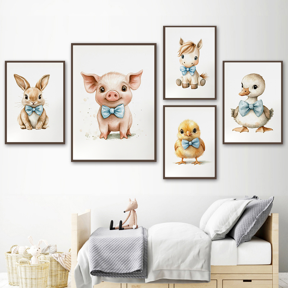 Baby Nursery Zoo Animals - Cute Animal Nursery Printed Zoo Blue