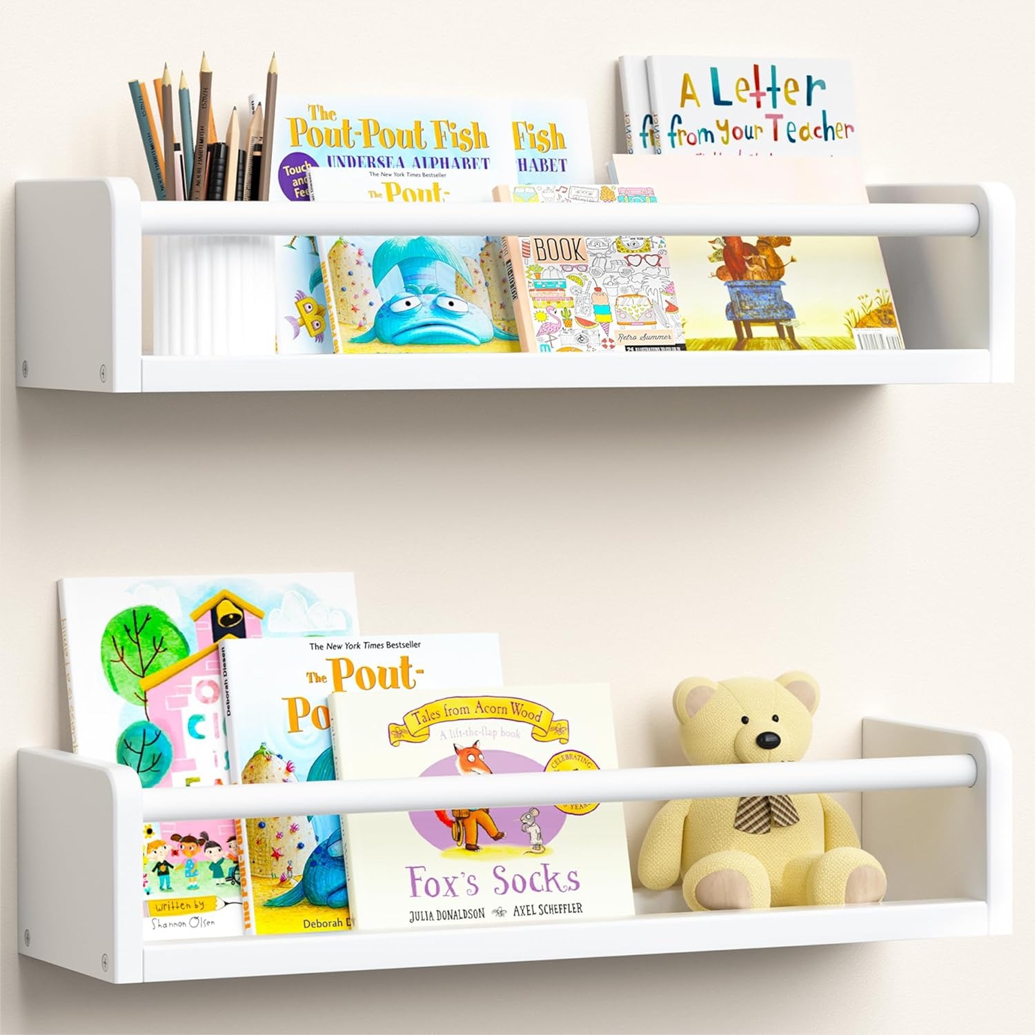 Baby Nursery Images - Floating Bookshelves for Wall, 2 Pack