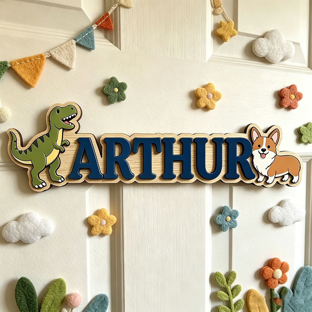 Baby Nursery Neutral - Whimsical Green T-Rex & Corgi Custom