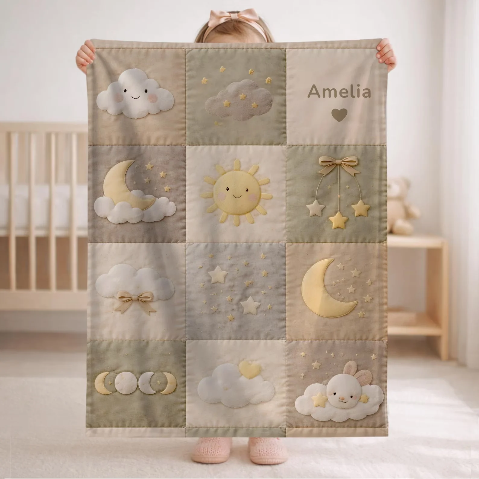 Patchwork Baby Blanket with Na - Baby Nursery Neutral avis et prix