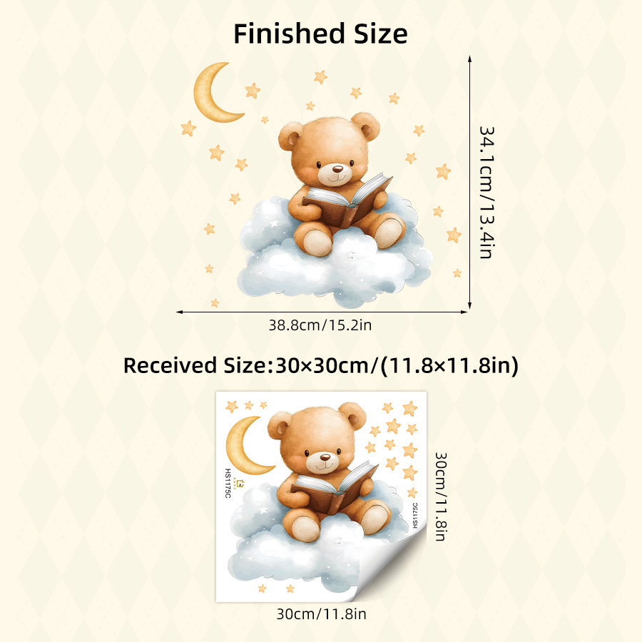 Cute Bear Moon Star Wall Stick - Baby Nursery Wallpaper Girl avis et prix