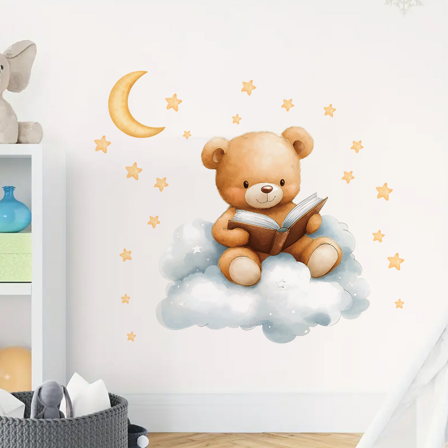 Cute Bear Moon Star Wall Stick - Baby Nursery Wallpaper Girl avis et prix