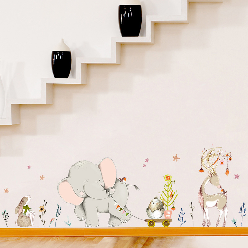Happy Baby Elephant Bunny Wall - Baby Nursery Mural Wallpaper avis et prix