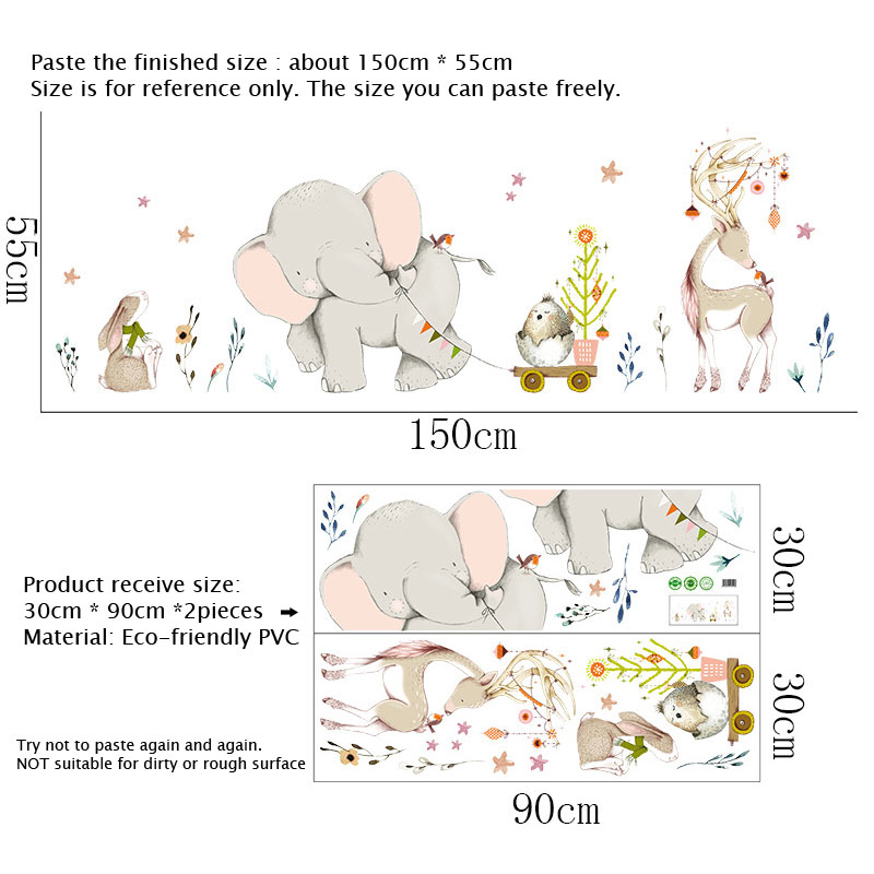 Happy Baby Elephant Bunny Wall - Baby Nursery Mural Wallpaper avis et prix