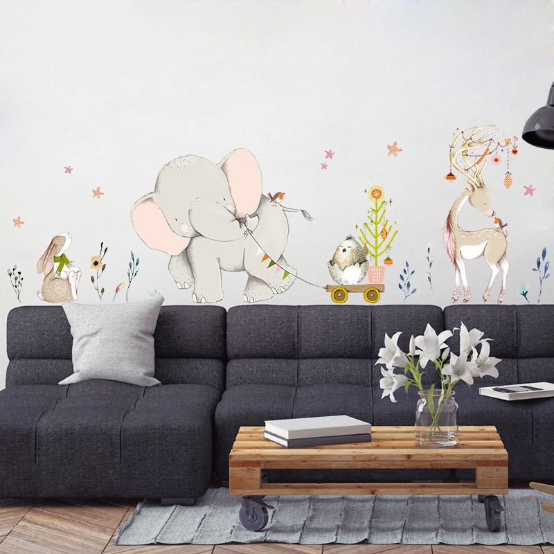 Happy Baby Elephant Bunny Wall - Baby Nursery Mural Wallpaper avis et prix