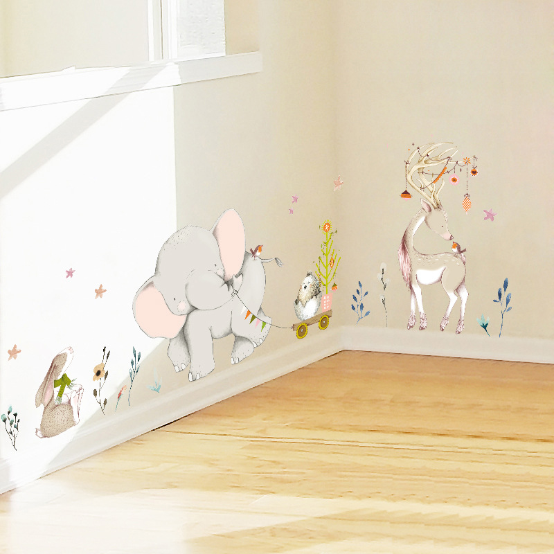 Happy Baby Elephant Bunny Wall - Baby Nursery Mural Wallpaper avis et prix
