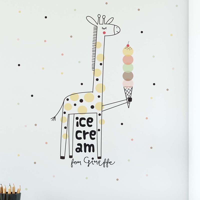 Cartoon Ice Cream Giraffe Wall - Baby Nursery Mural Wallpaper avis et prix