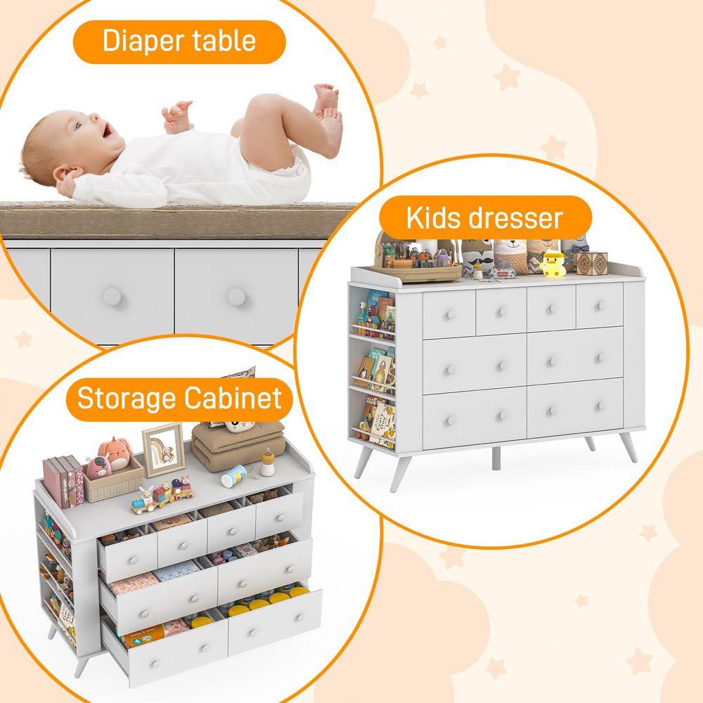 Kids Dresser Cabinet with 8 Dr - Baby Nursery Chest Of Drawers avis et prix
