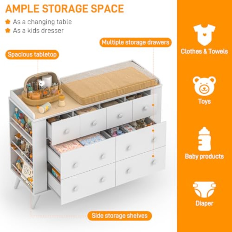 Dresser Cabinet with 8 Drawers - Baby Nursery Chest Of Drawers avis et prix