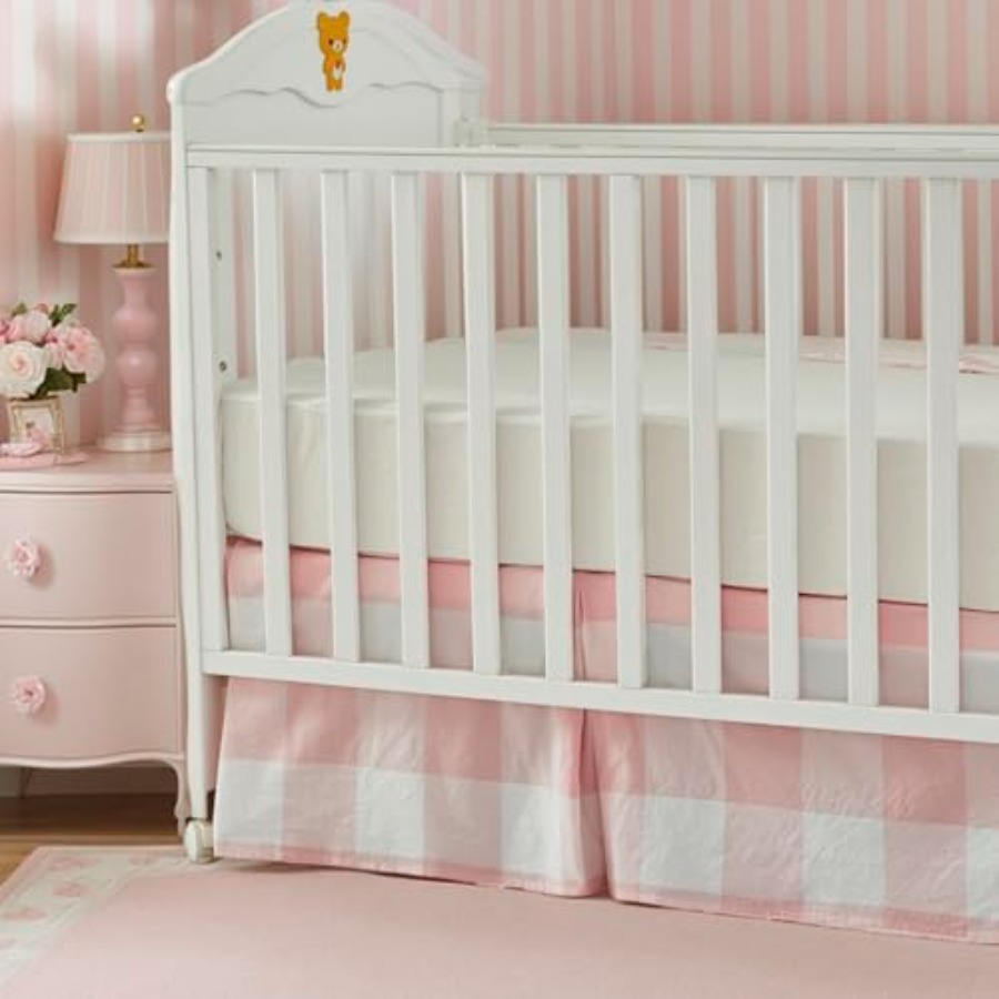 Crib Skirt Gingham Tailored Ba - Baby Nursery Neutral avis et prix