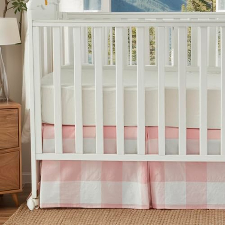 Crib Skirt Gingham Tailored Ba - Baby Nursery Neutral avis et prix