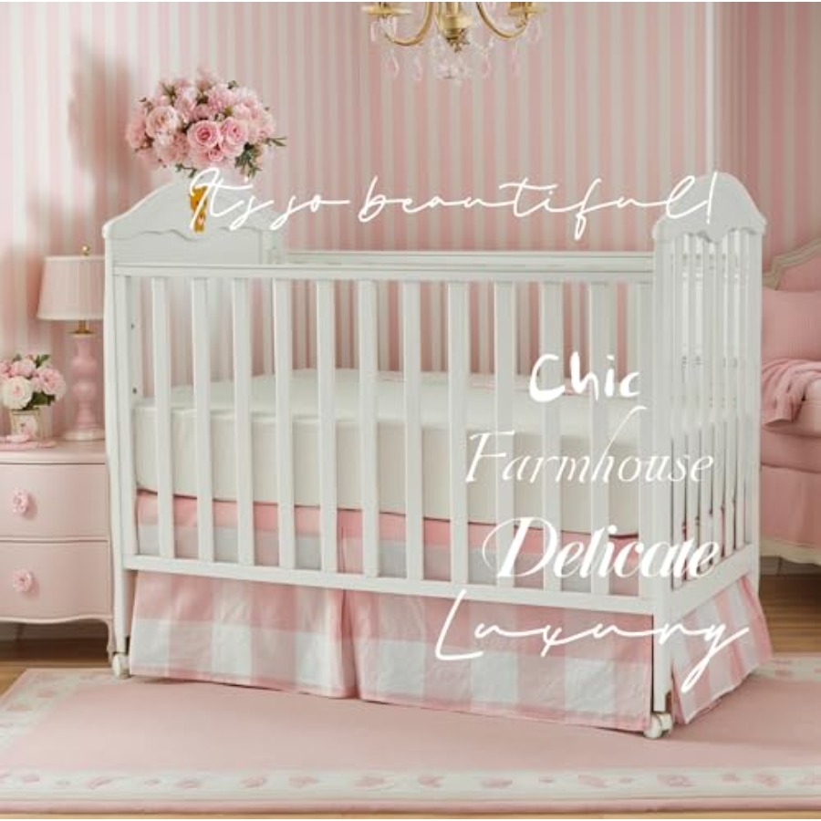 Crib Skirt Gingham Tailored Ba - Baby Nursery Neutral avis et prix