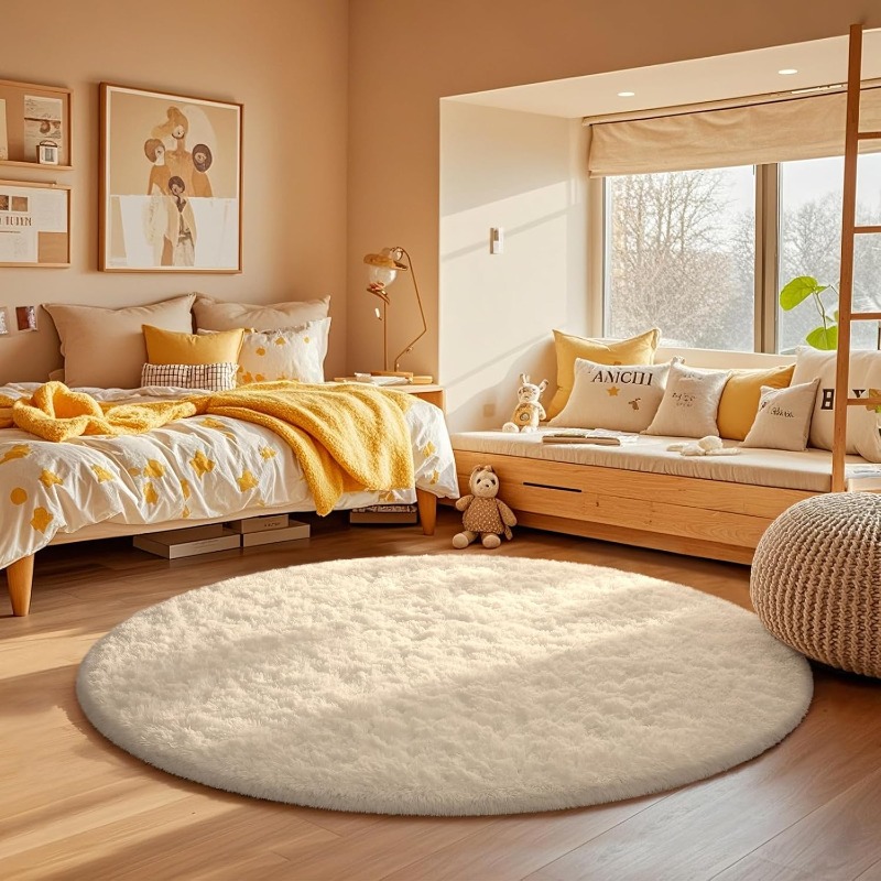 Round Cream White Rug Soft Flu - Baby Nursery Game avis et prix