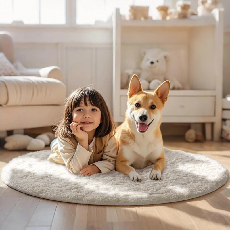 Round Cream White Rug Soft Flu - Baby Nursery Game avis et prix