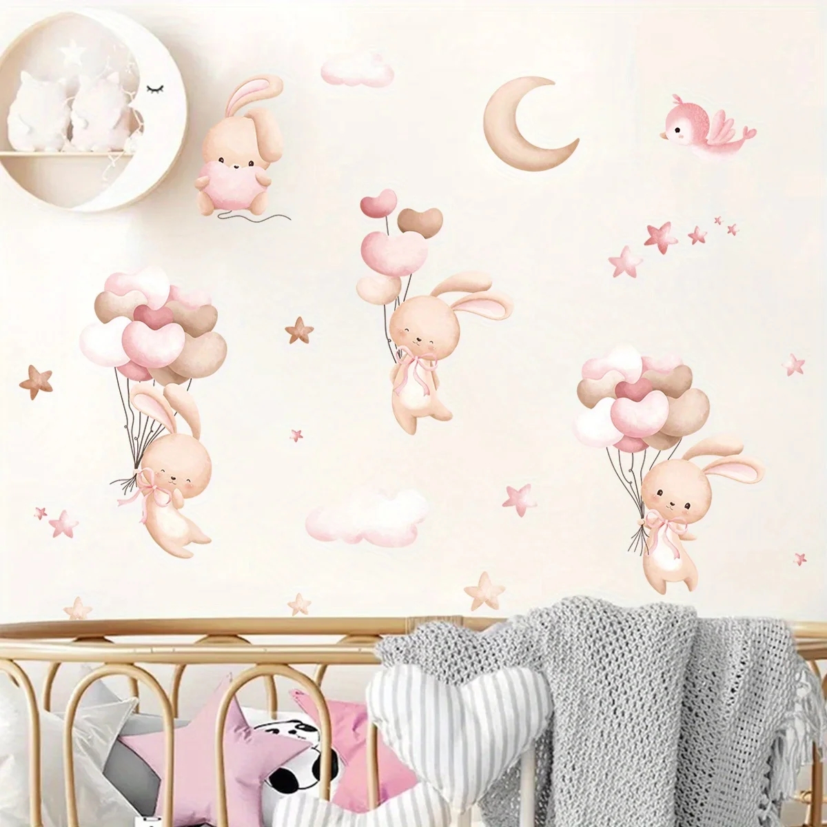 Cute Rabbit Balloon Wall Stick - Baby Nursery Wallpaper Girl avis et prix