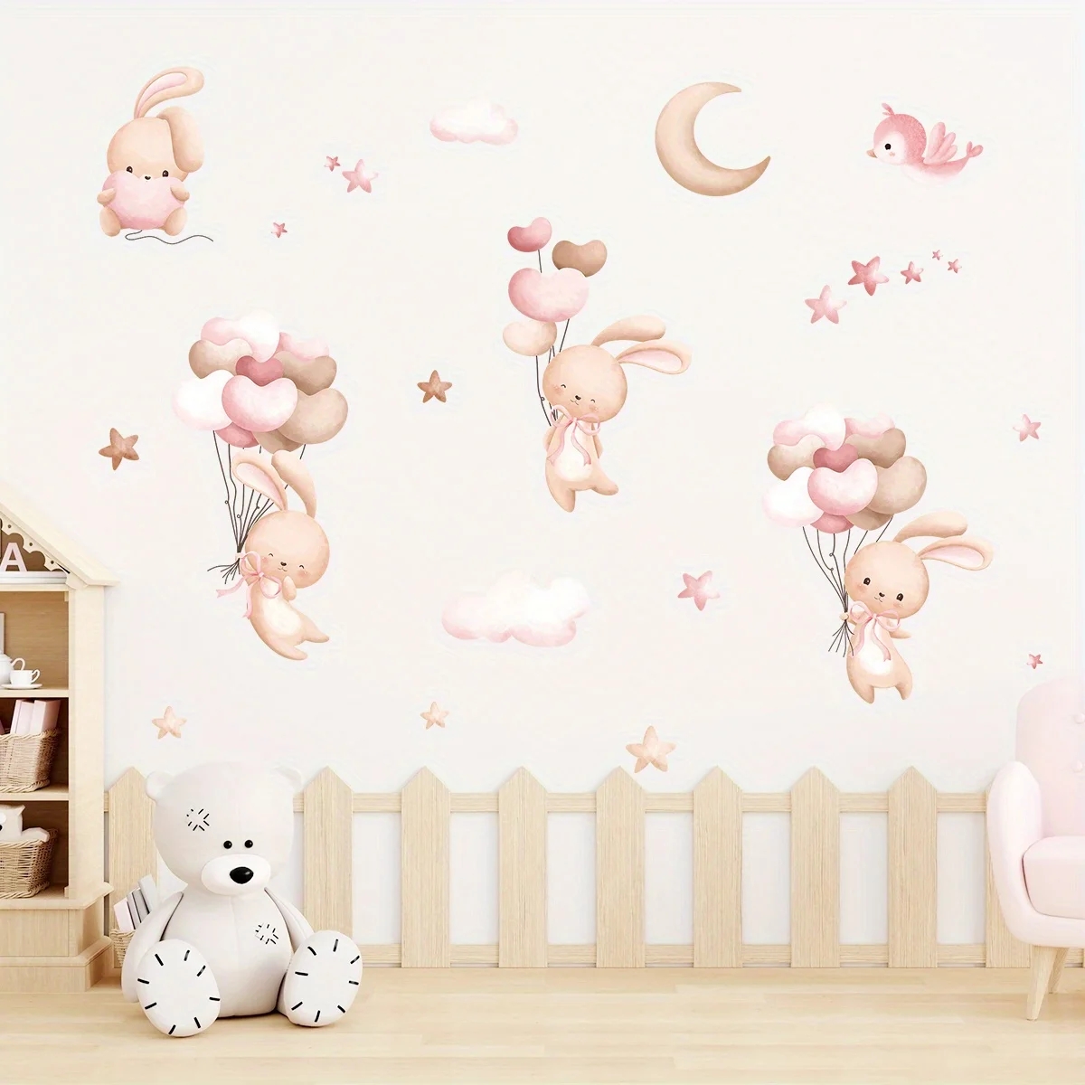 Cute Rabbit Balloon Wall Stick - Baby Nursery Wallpaper Girl avis et prix