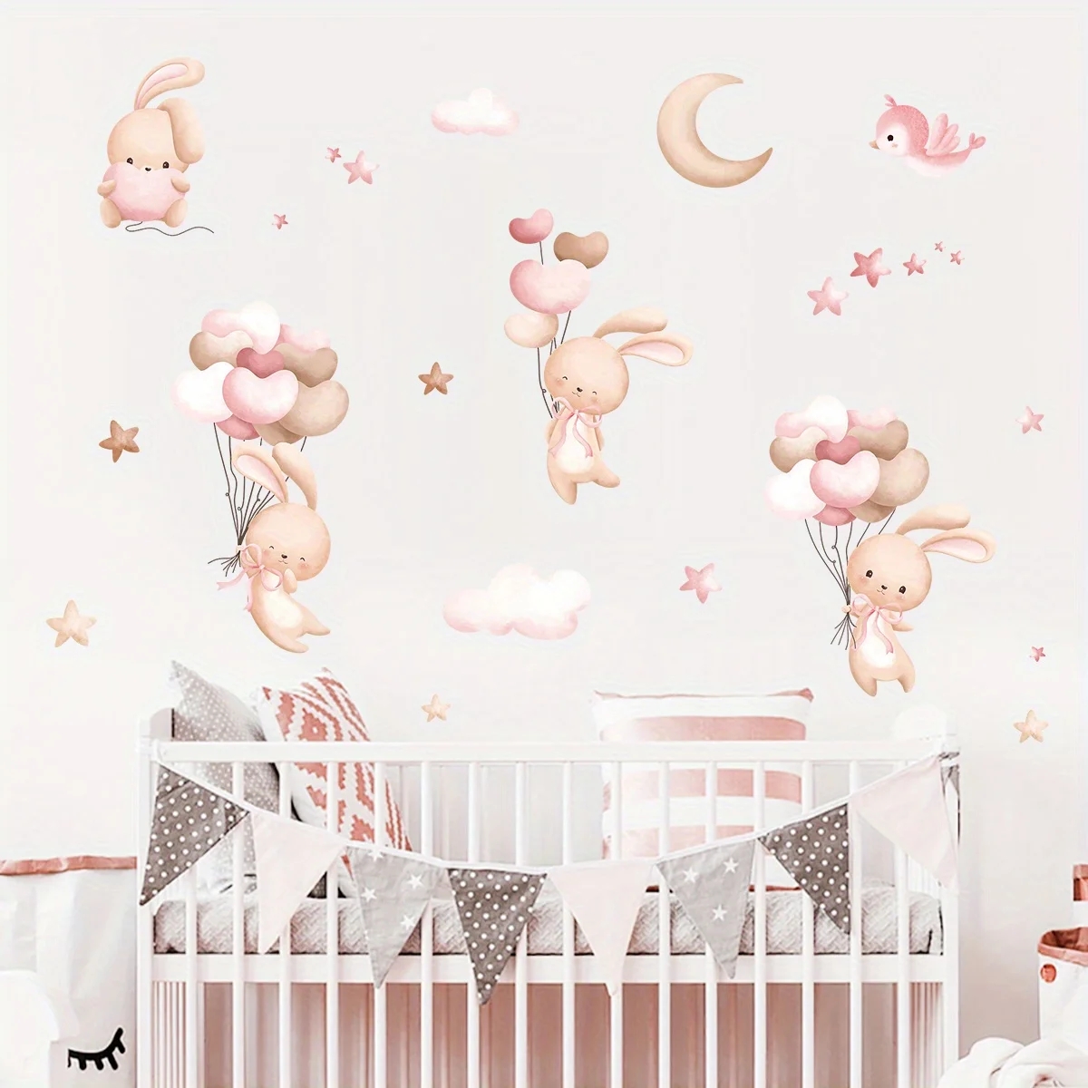Cute Rabbit Balloon Wall Stick - Baby Nursery Wallpaper Girl avis et prix
