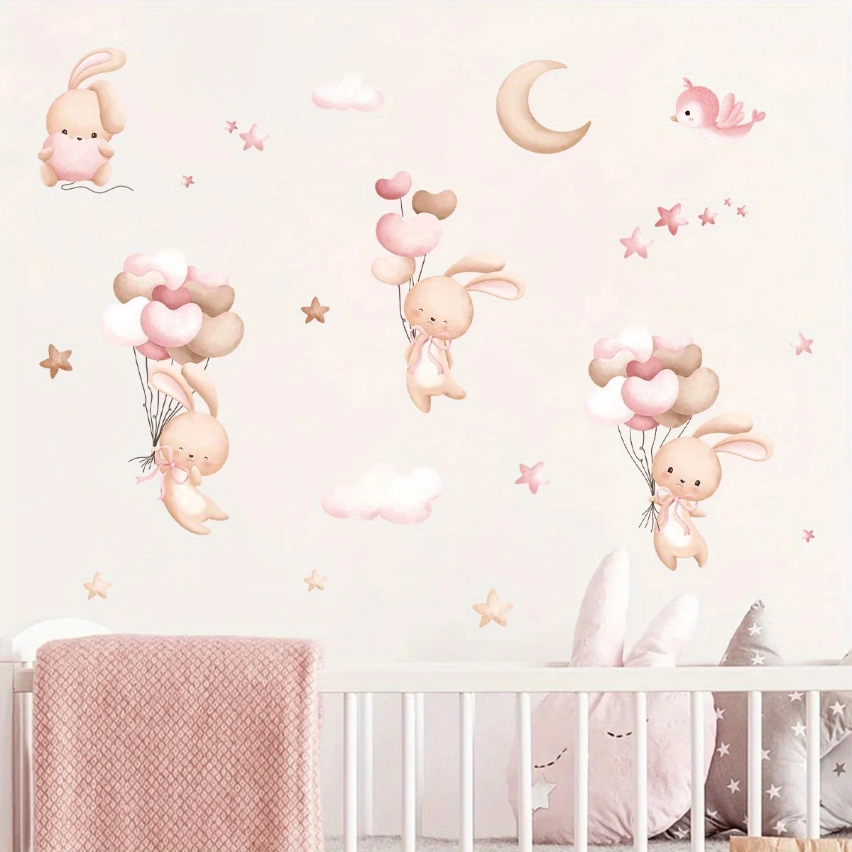 Cute Rabbit Balloon Wall Stick - Baby Nursery Wallpaper Girl avis et prix