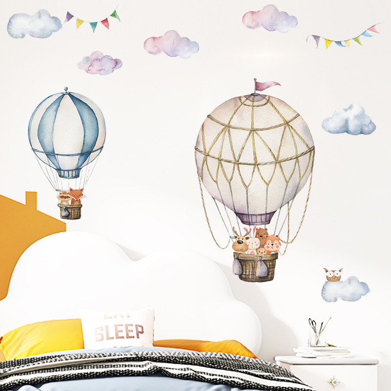 Cartoon Animal Hot Air Balloon - Baby Nursery Mural Wallpaper avis et prix