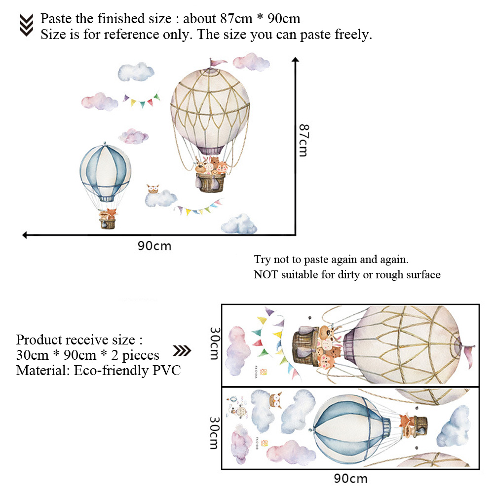 Cartoon Animal Hot Air Balloon - Baby Nursery Mural Wallpaper avis et prix