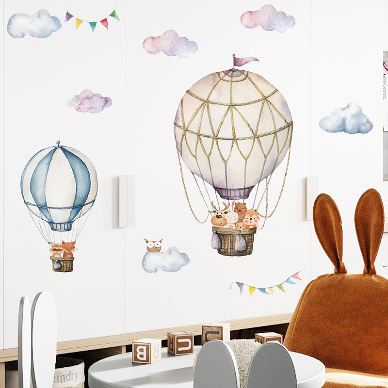 Cartoon Animal Hot Air Balloon - Baby Nursery Mural Wallpaper avis et prix