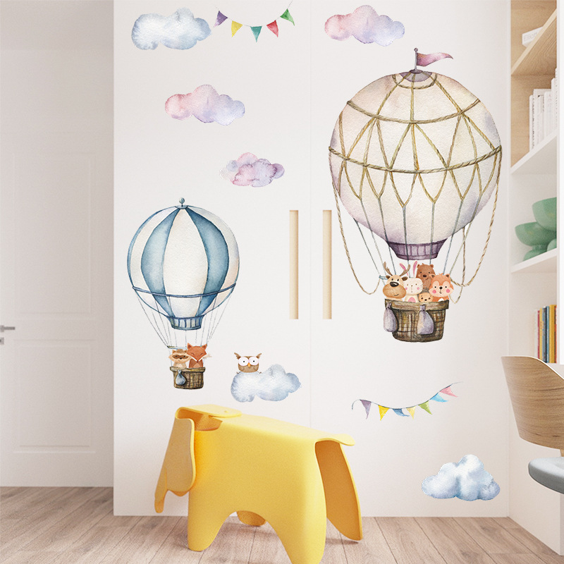 Cartoon Animal Hot Air Balloon - Baby Nursery Mural Wallpaper avis et prix