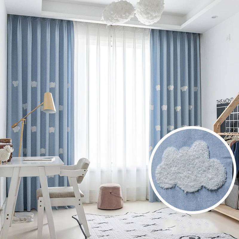 1PC Cartoon 3D Cloud Blue Blac - Baby Nursery Curtains avis et prix