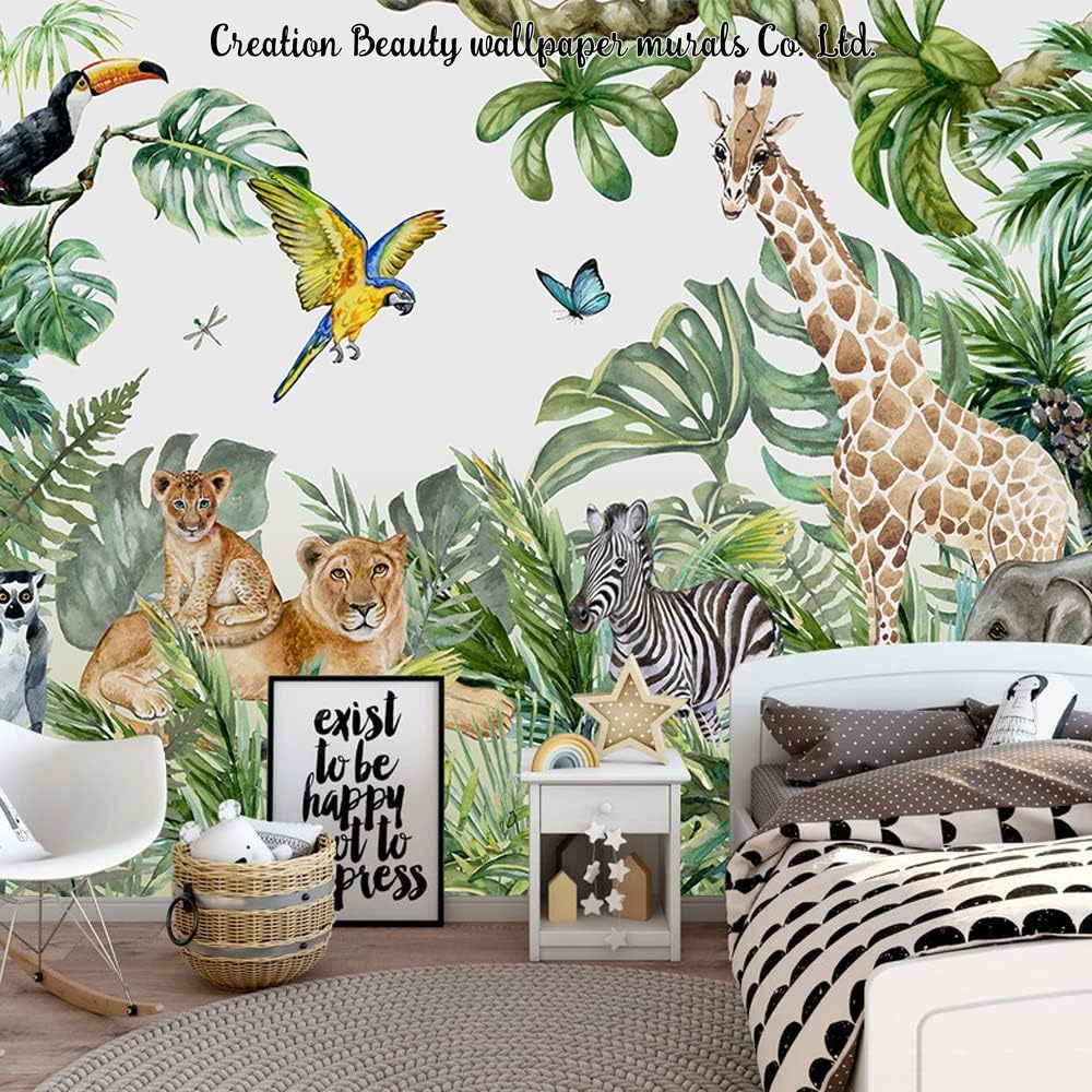 Watercolor Animals Jungle Wall - Baby Nursery Mural Wallpaper avis et prix