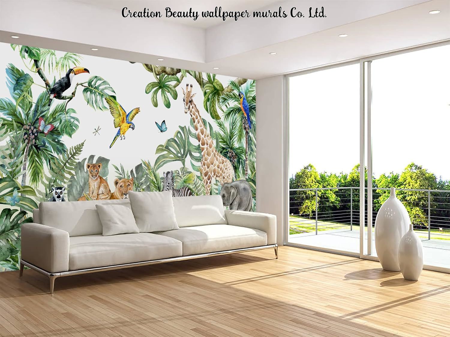 Watercolor Animals Jungle Wall - Baby Nursery Mural Wallpaper avis et prix