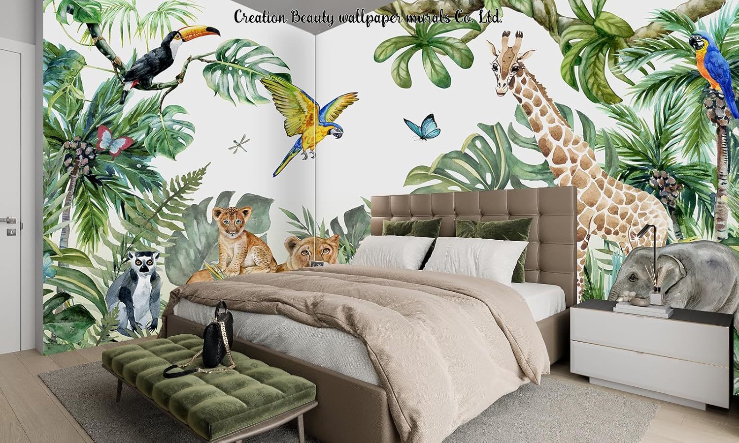 Watercolor Animals Jungle Wall - Baby Nursery Mural Wallpaper avis et prix