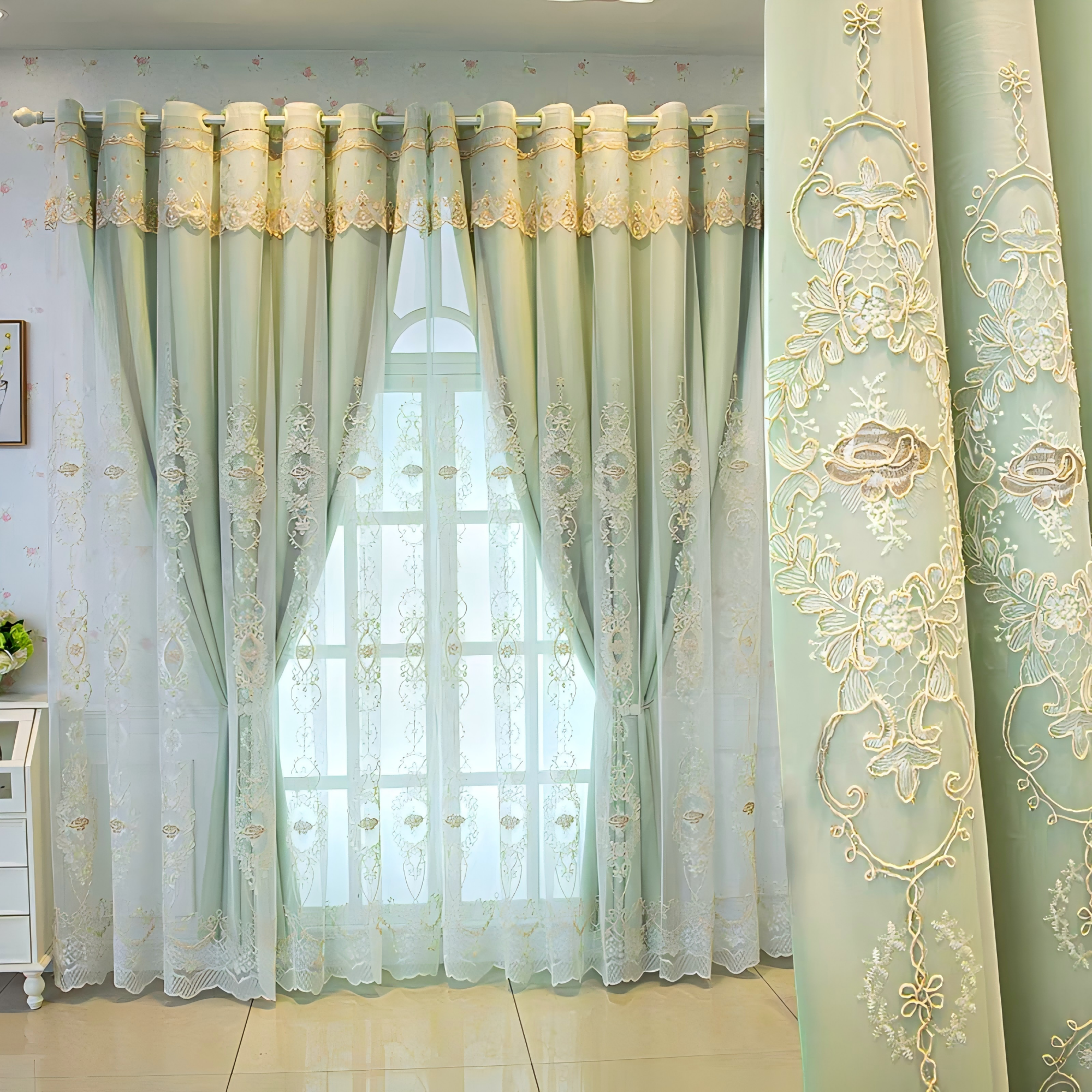 1pc Vintage Green Lace Curtain - Baby Nursery Curtains avis et prix