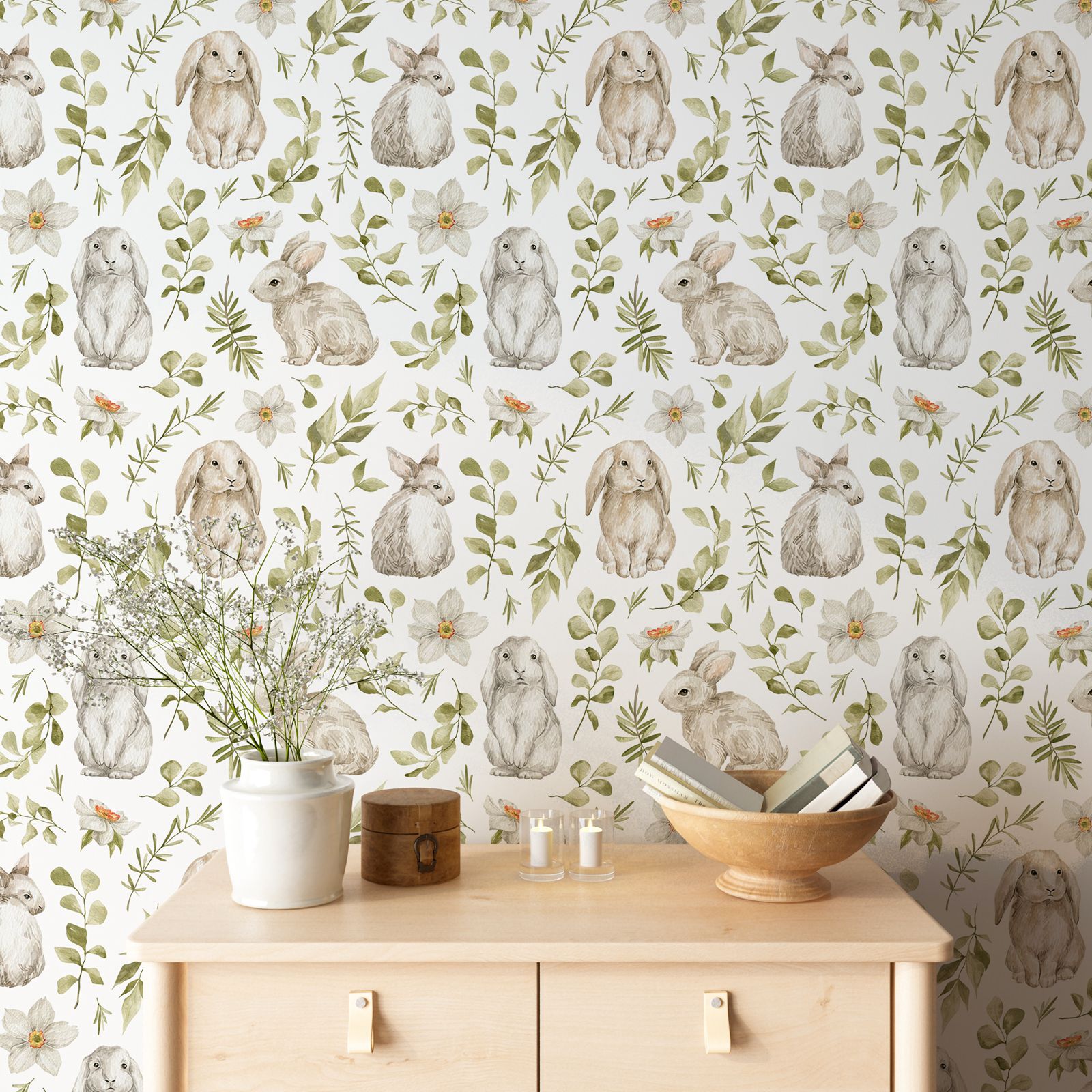 Bunny Wallpaper Kids Room Wall - Baby Nursery Wallpaper Girl avis et prix