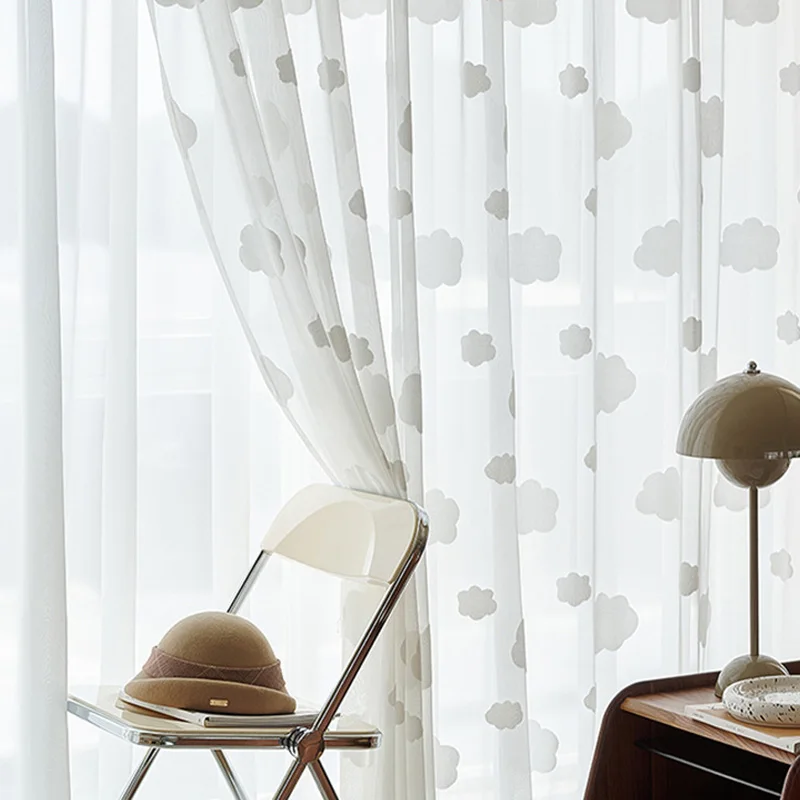 White Cloud Pattern Sheer Curt - Baby Nursery Curtains avis et prix