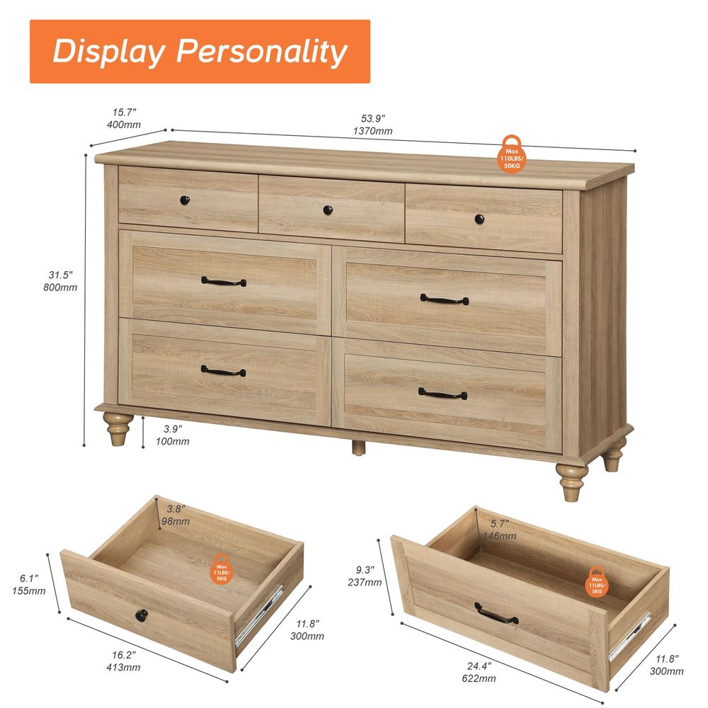 Wide Kids Dresser with 7 Drawe - Baby Nursery Chest Of Drawers avis et prix
