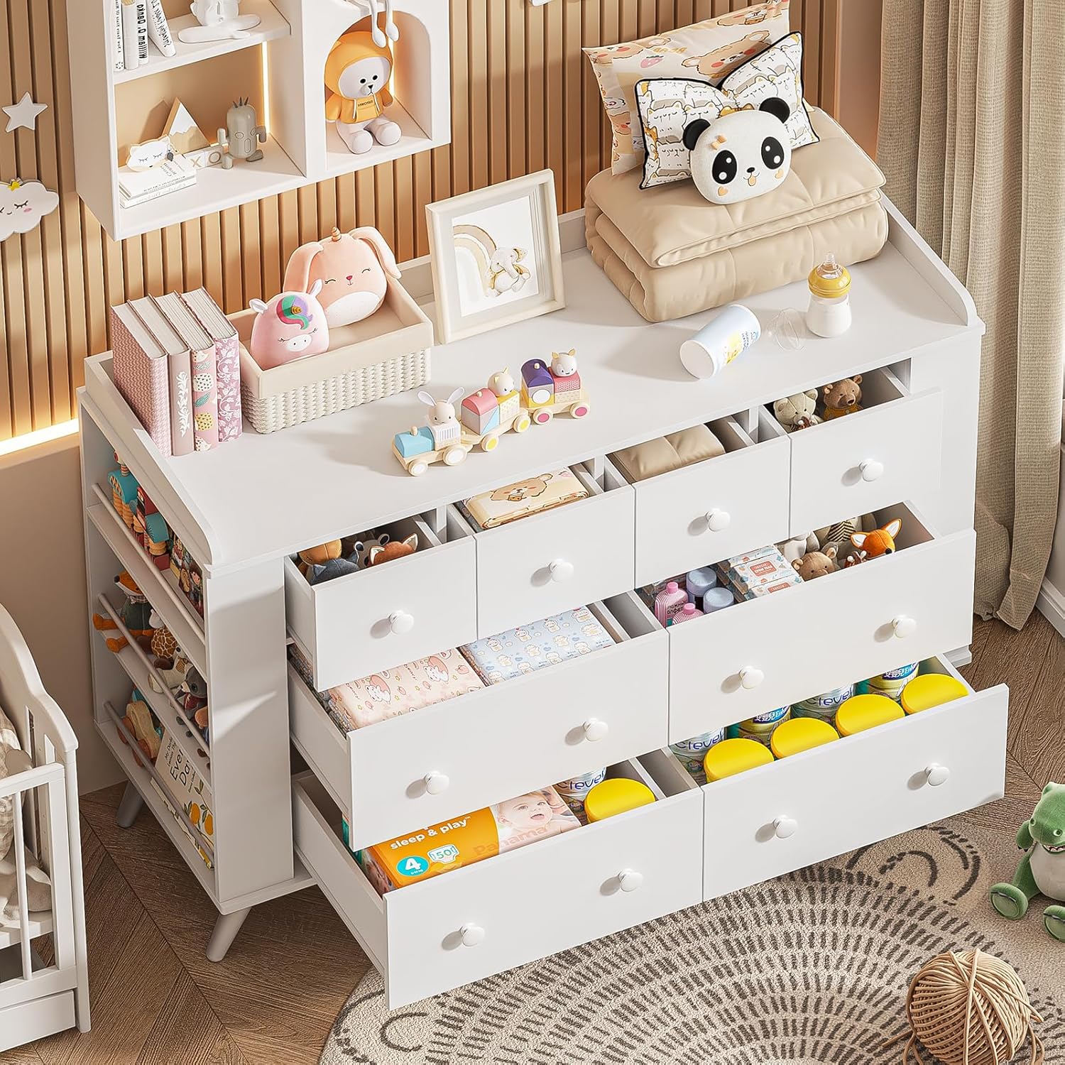 Kids Dresser Cabinet with 8 Dr - Baby Nursery Chest Of Drawers avis et prix