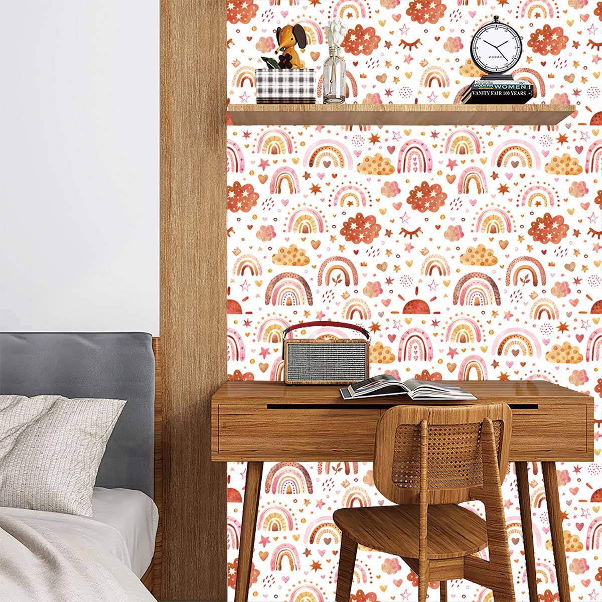 Rainbow Wallpaper Peel and Sti - Baby Nursery Wallpaper Girl avis et prix