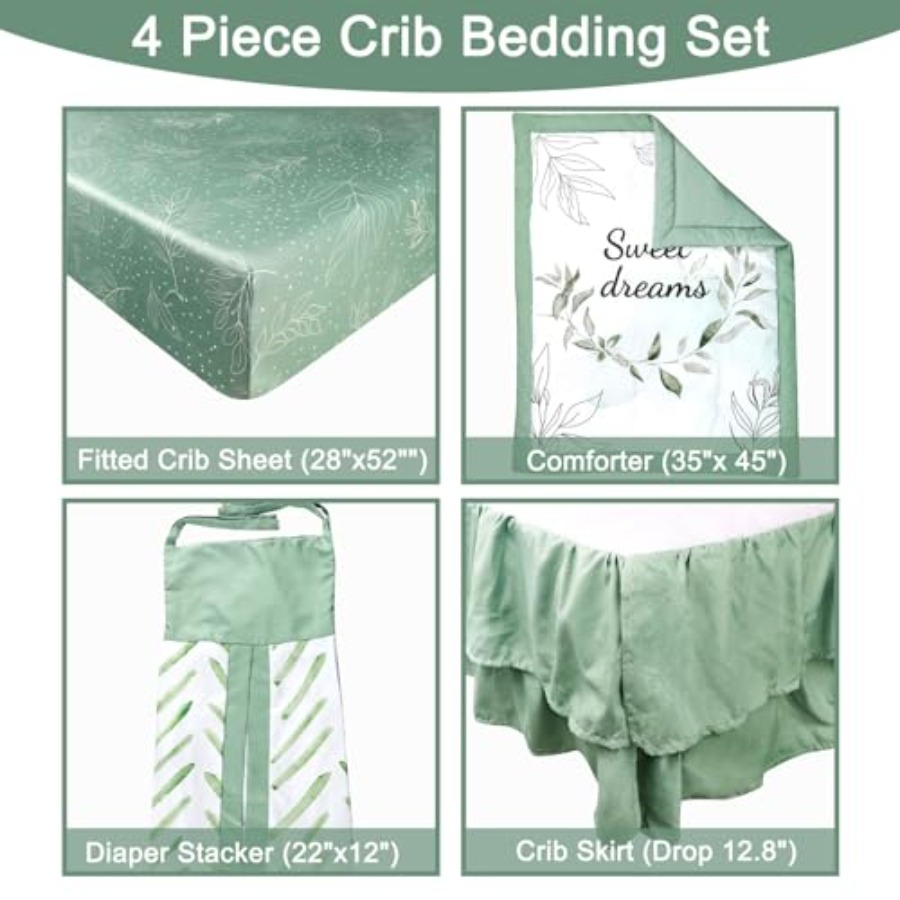 Green Crib Bedding Set 4-Piece - Baby Nursery Neutral avis et prix