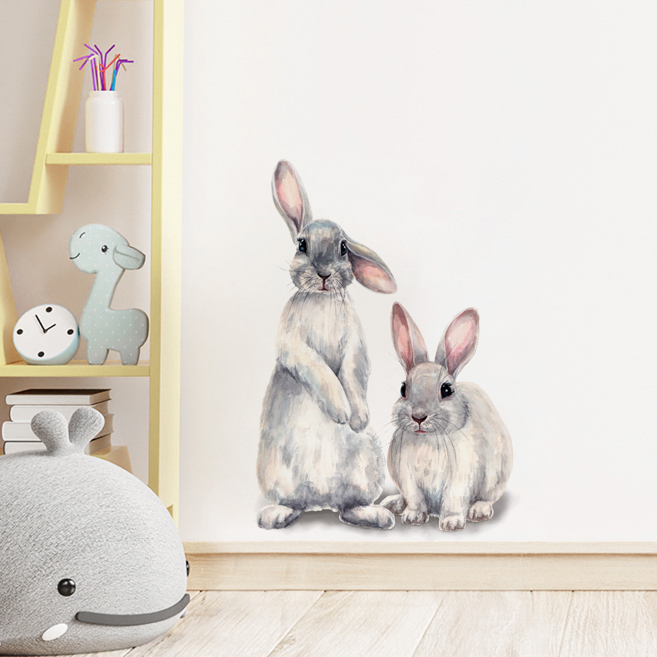 Watercolor Grey Baby Rabbits F - Baby Nursery Wallpaper Girl avis et prix