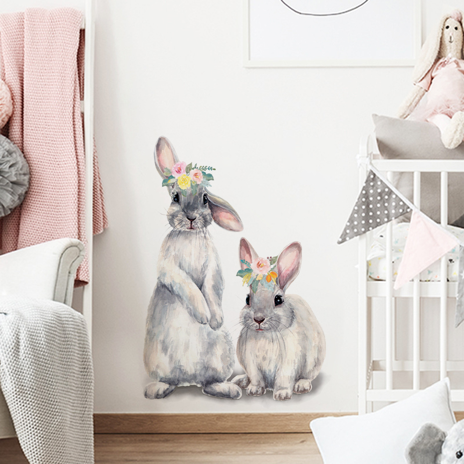 Watercolor Grey Baby Rabbits F - Baby Nursery Wallpaper Girl avis et prix