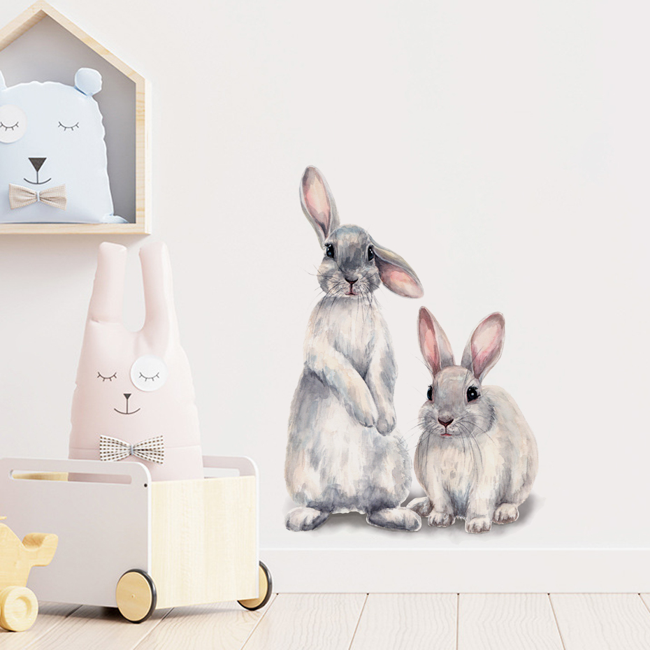 Watercolor Grey Baby Rabbits F - Baby Nursery Wallpaper Girl avis et prix