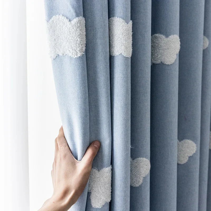 Embroidered Cloud Blue Curtain - Baby Nursery Curtains avis et prix