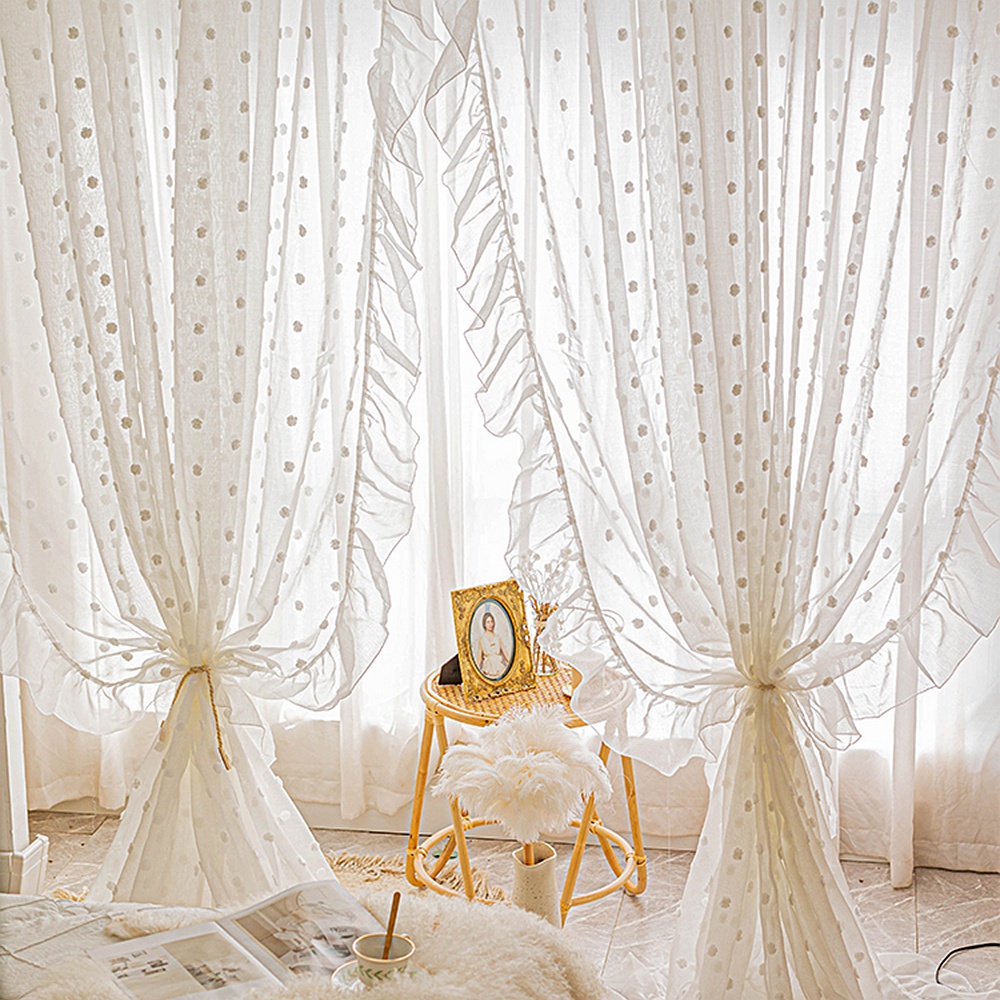 White Pompom Sheer Curtains Gi - Baby Nursery Curtains avis et prix